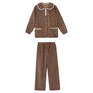 JoyceBra可爱娃娃领碎花雪粒绒睡衣女冬季加厚保暖宽松家居服套装
