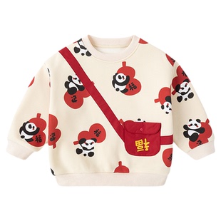 嘟嘟家儿童红色卫衣男童女童冬季衣服宝宝喜庆新年长袖上衣童装