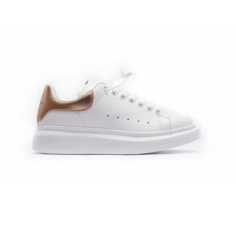 现货Alexander McQueen mcq麦昆黑尾麂皮/牛皮厚底增高情侣小白鞋