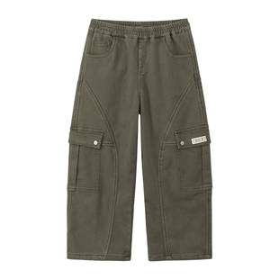 左西童装男童加绒工装裤秋冬款保暖儿童弯刀裤2025新款中大童裤子