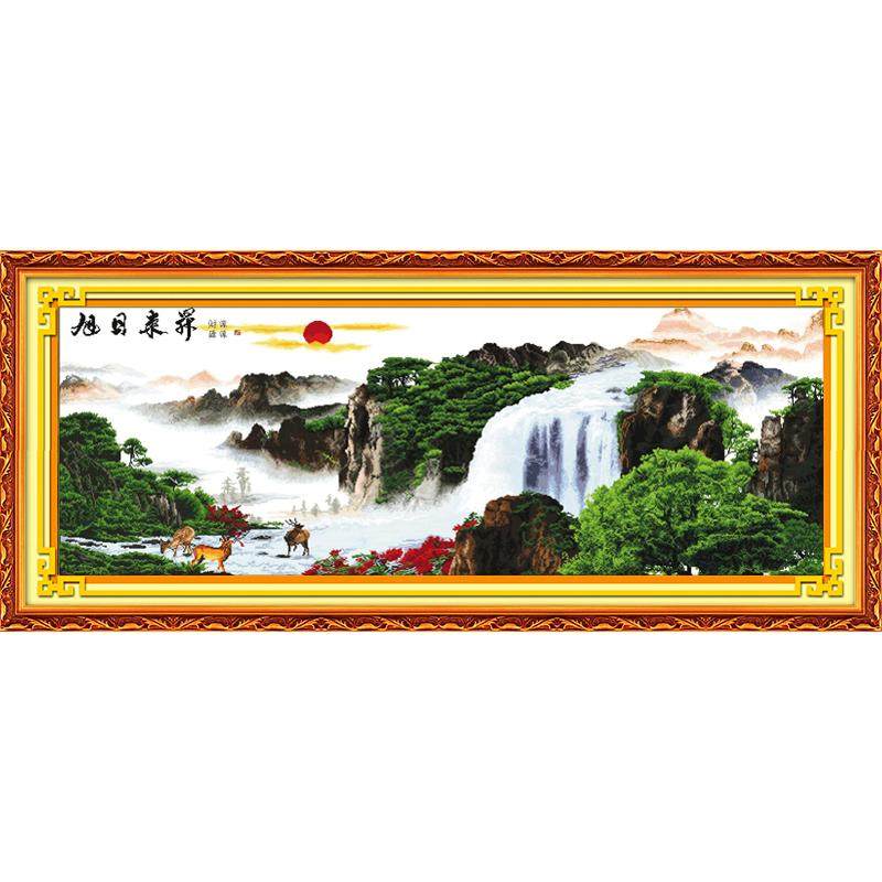 2025新款线绣旭日东升十字绣成品机绣已绣好的出售山水画客厅新品