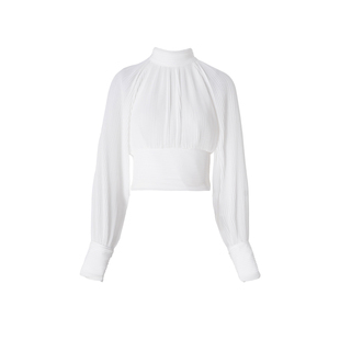 MD进进原创【美出高度】2026早春立领宽松短款褶皱衬衫收腰上衣