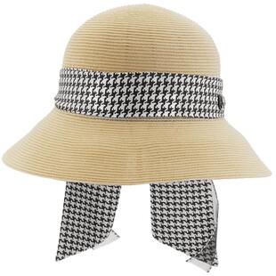 AJIDOU阿吉豆遮阳草帽千鸟格蝴蝶结印花休闲海滩风潮酷帽子沙滩帽