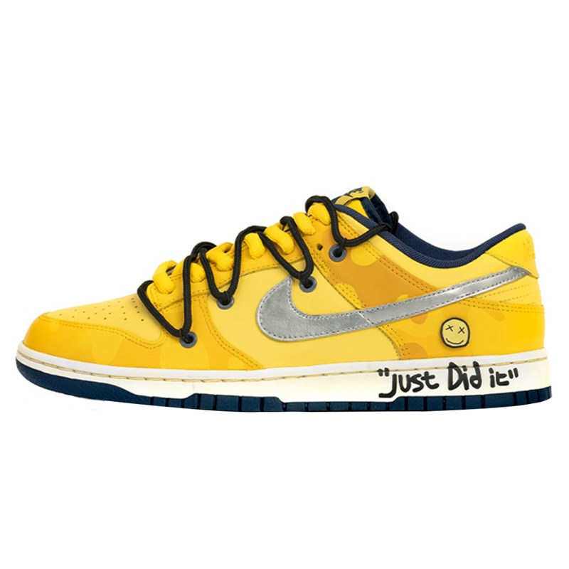 Nike Dunk Low球鞋定制黄色迷彩笑脸ow解构vibe主题做旧风男女鞋