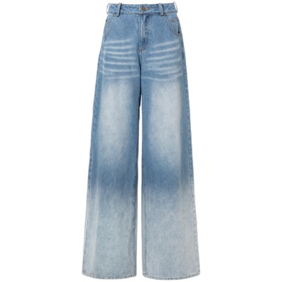 水洗蓝美式风垂感直筒牛仔裤显瘦