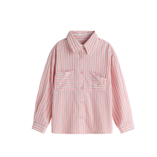 布丁哈鲁童装春装女童休闲上衣2026春秋新款儿童洋气条纹衬衫开衫