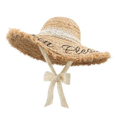 ROUIIEFAO草帽蕾丝系带大帽檐