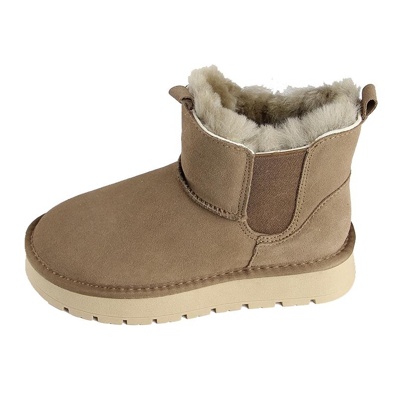 切尔西雪地靴女2023冬新款皮毛一体短靴加厚羊毛时尚保暖防滑棉鞋