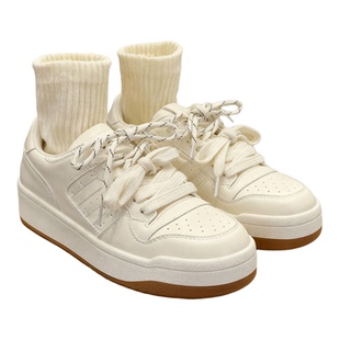 冉言2026春季新款厚底复古棕圆头板鞋女百搭舒适运动休闲鞋小白鞋