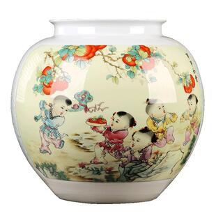 景德镇陶瓷器仿古粉彩童子石榴罐五子登科摆件插花家居装饰品花瓶