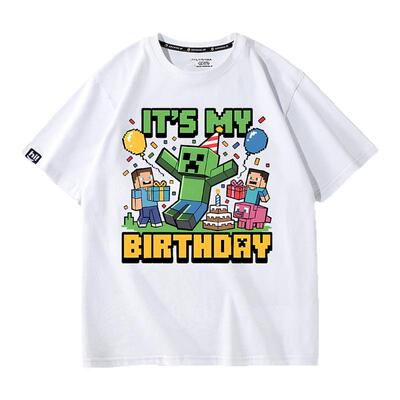 Minecraft我的世界像素游戏周边男T恤儿童装亲子衣服生日礼物定制
