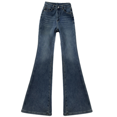 拉夏贝尔加绒加厚微喇牛仔裤女冬