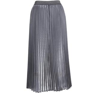 LANDI银灰色高腰法式气质通勤半身裙女中长款百褶半裙秋新品