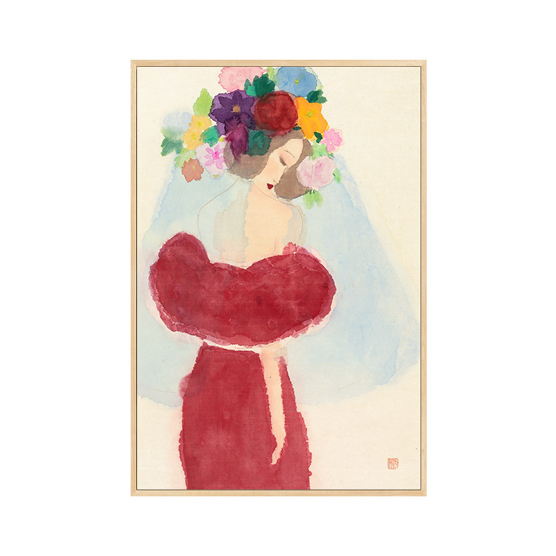 【艺术家秦秀娟联名款】ins插画少女花卉装饰画卧室摆画人物挂画