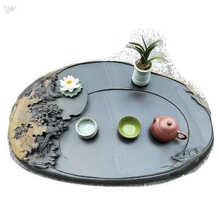 安徽歙县高档珍藏礼品喝茶品茶专用天然原石手工雕刻自然山水石头功夫茶具茶盘茶托干泡台歙砚端砚砚台石茶具