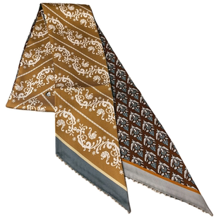 手工钉珠 双层粗斜纹重磅真丝长丝巾 100%桑蚕丝丝带140×10cm