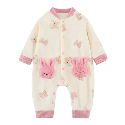 女童珊瑚绒连体睡衣秋冬季2025新款冬款法兰绒宝宝儿童冬装家居服