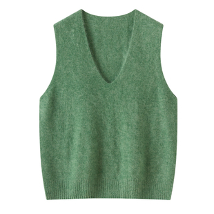 100全羊毛无缝拉绒针织马甲女秋冬新款深V领无袖毛衣背心叠穿坎肩