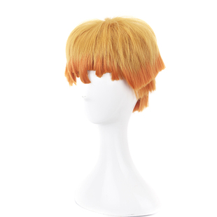 鬼灭之刃我妻善逸黄色渐变橘色不规则收脸翻翘日系短发cos假发