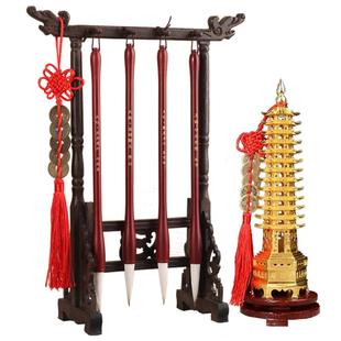 文昌毛笔4支+十三层文昌塔纯桃木黄铜笔架学生书桌办公摆件布局位