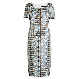 罗衣法式泡泡袖修身连衣裙女夏季优雅漂亮缎面印花中长裙子10730