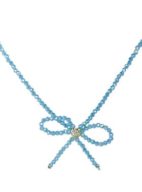 甜心出逃！蝴蝶结水晶锆石串珠项链女小众设计感锁骨链甜美脖颈链