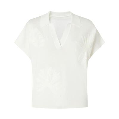 尹默夏V领锁链片绣花针织衫女