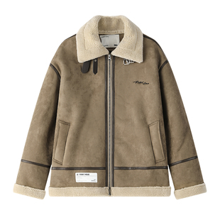 兔先森冬季麂皮绒加厚保暖皮毛一体羊羔毛棉衣外套男宽松棉服袄子