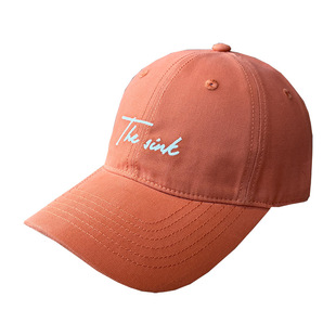 韩版深顶高级感棒球帽女宽帽檐显脸小潮牌刺绣学院风桔红色鸭舌帽