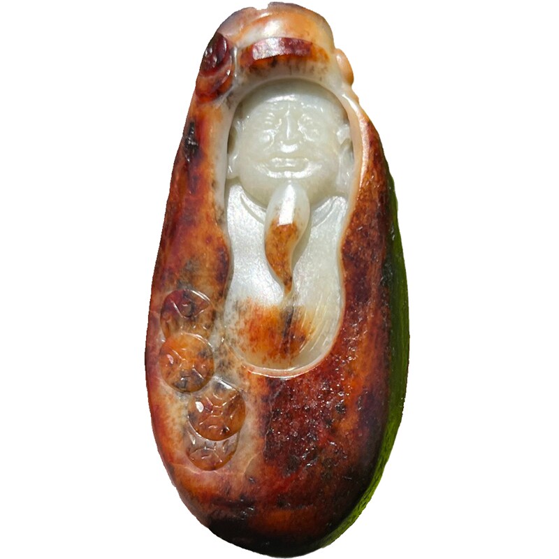 新疆和田玉红皮白玉籽料财神吊坠