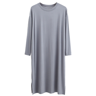 莫代尔睡袍长款睡裙春秋冬宽松加肥大码长袖连体睡衣浴袍家居服男