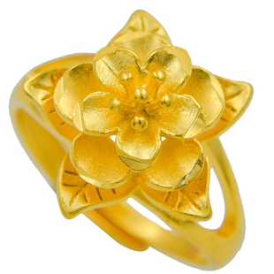 磨砂花型戒指女食指戒仿黄金夸张网红沙金爱心女士开口可调节戒子