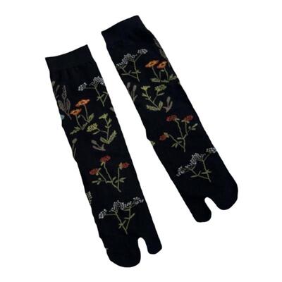 可爱女棉质植物花卉分趾袜