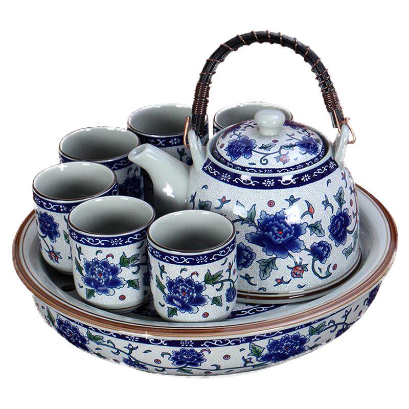 虎匠景德镇陶瓷茶具套装家用客厅整套中式青花瓷大号复古茶壶茶杯