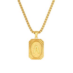 CCO美式潮流方块项链26字母吊坠男士项链金色颈链百搭嘻哈配饰