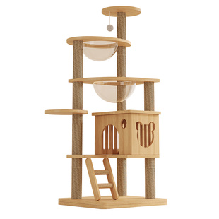 猫爬架家用小户型猫窝猫树一体通天柱猫玩具太空舱不占地黄麻架子