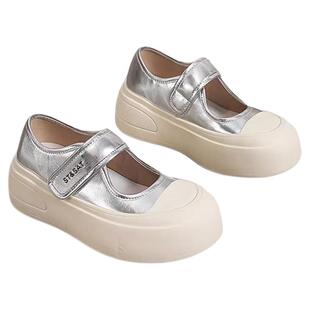 星期六银色玛丽珍鞋女新款春夏浅口单鞋厚底增高板鞋夏天透气百搭