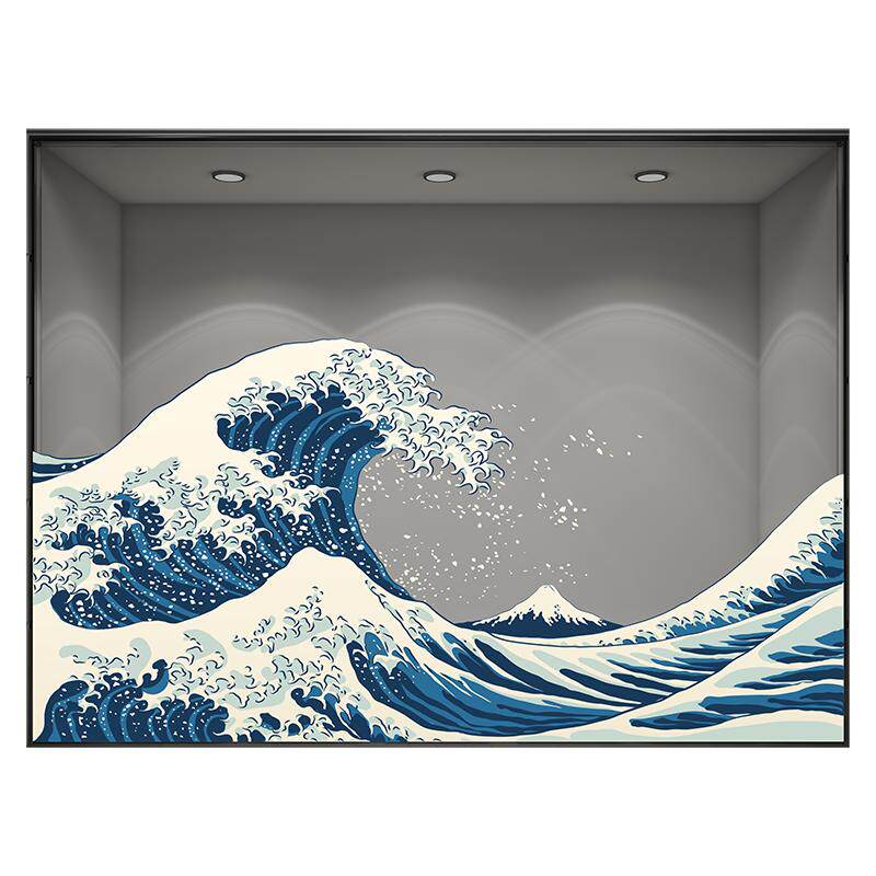 日料店浮世绘神奈川海浪里玻璃装饰贴画酒店咖啡馆网红橱窗静电贴