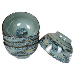 中式复古风米饭碗锦绣山河吃饭碗大小汤碗面碗家用餐具釉下彩饭碗