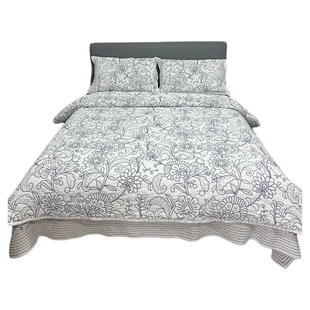 新品纯棉细纱夹棉绗缝床盖巴厘纱多功能加厚被套高端刺绣款四件套