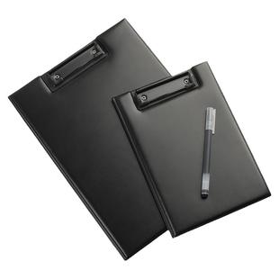 A5书板夹折页板夹 a4写字板夹皮革黑色商务文件板夹皮革写字垫板点菜夹板开单夹餐厅菜单夹皮板夹资料夹定制