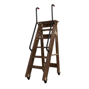 家用可移动实木梯子多功能带轮可折叠梯子加厚登高双扶手书架梯子
