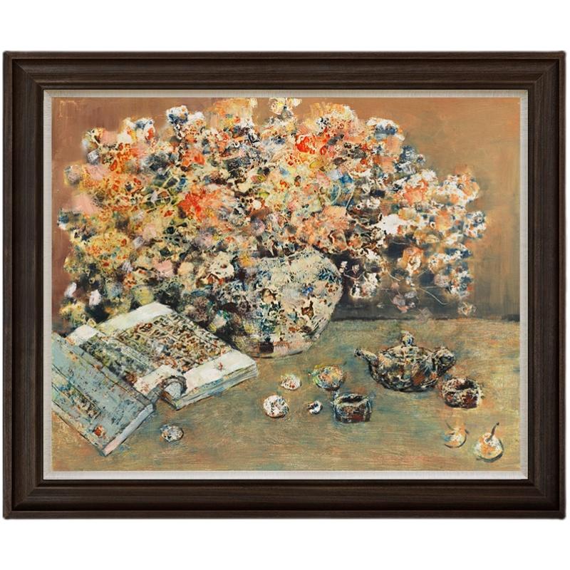 风色新中式油画植物卧室高级挂画