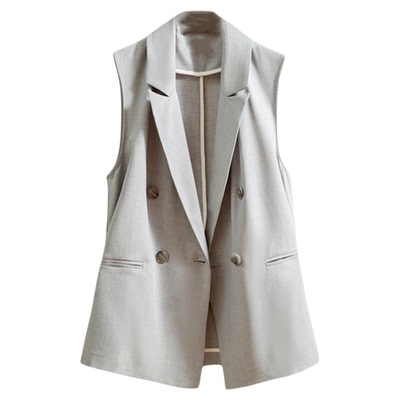 薄款天丝亚麻灰色西装马甲2026女时尚夏新款外穿宽松大码背心马夹