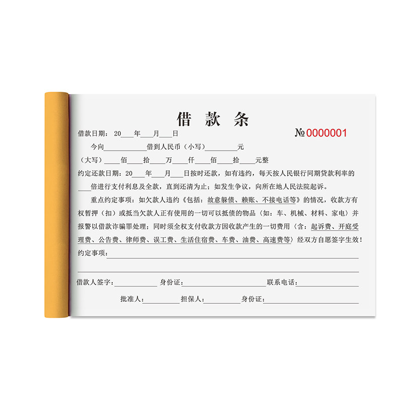 A4借条本欠款条欠货款个人正规借条通用欠款凭证条公司货款欠账凭证欠据欠账单法律认可欠账条通用欠账款协议