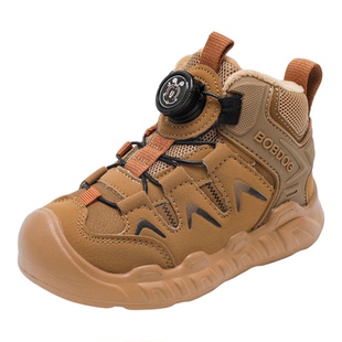 巴布豆男童高帮棉鞋2025冬季新款加绒加厚儿童旋转扣二棉运动鞋潮