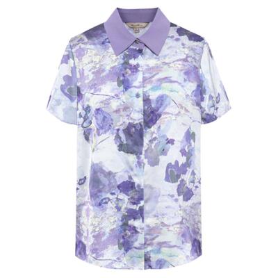 【诗艺缎面衬衫】BBLLUUEE粉蓝衣橱2026夏装新款印花撞色短袖小衫