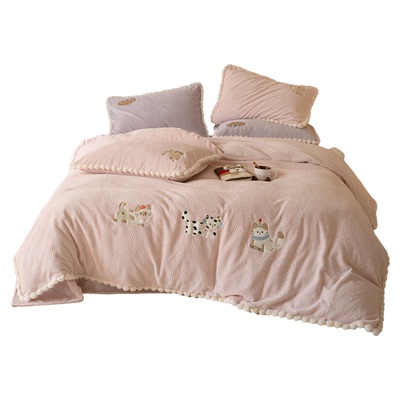 卡通秋冬保暖牛奶绒四件套