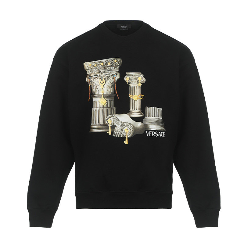 【自营】Versace/范思哲男士建筑图案印花休闲宽松圆领棉套头卫衣