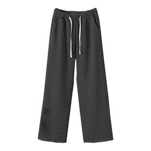 2025秋冬新款加绒糯米裤子女高腰条纹直筒垂感宽松休闲百搭阔腿裤